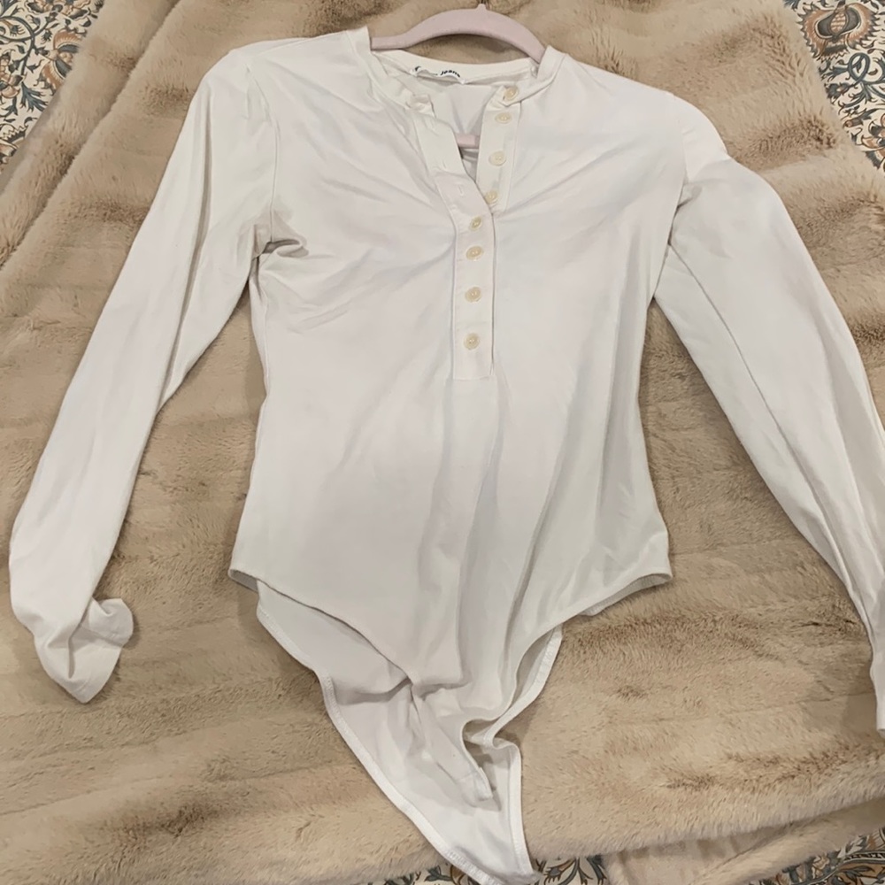 Reformation Mock Neck Long Sleeve Bodysuit (Cream, Size S)